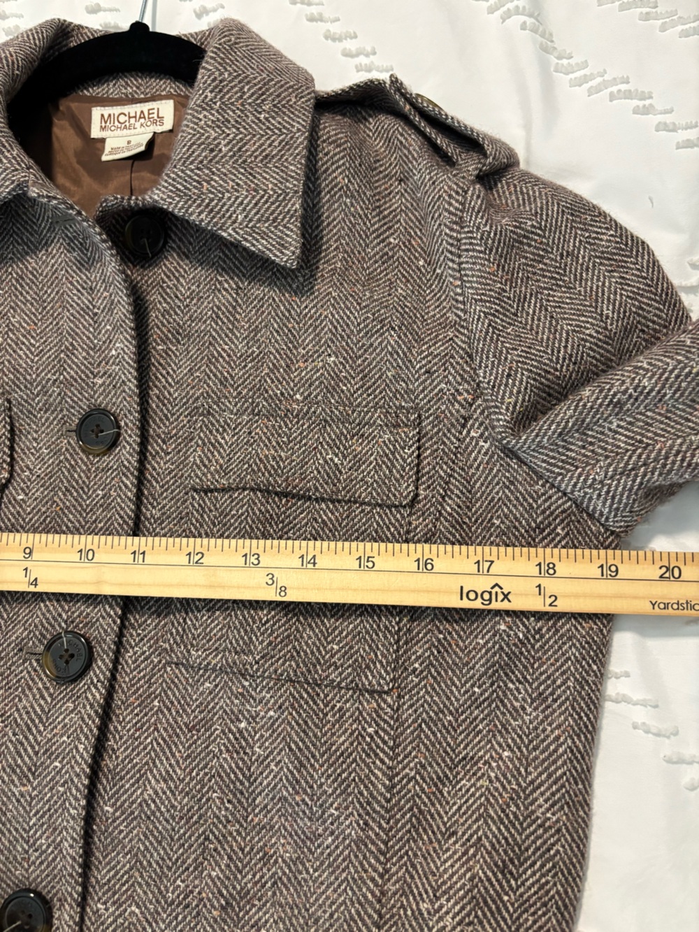 NEW Michael Michael KORS  Brown Herringbone Wool-Blend Military Stye Jacket SZ 8 - Picture 11 of 14